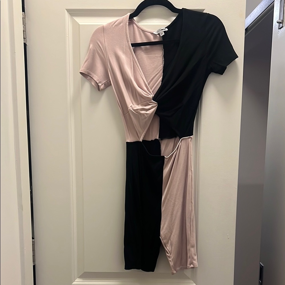 Two-Tone Wrap Romper Tan and Black